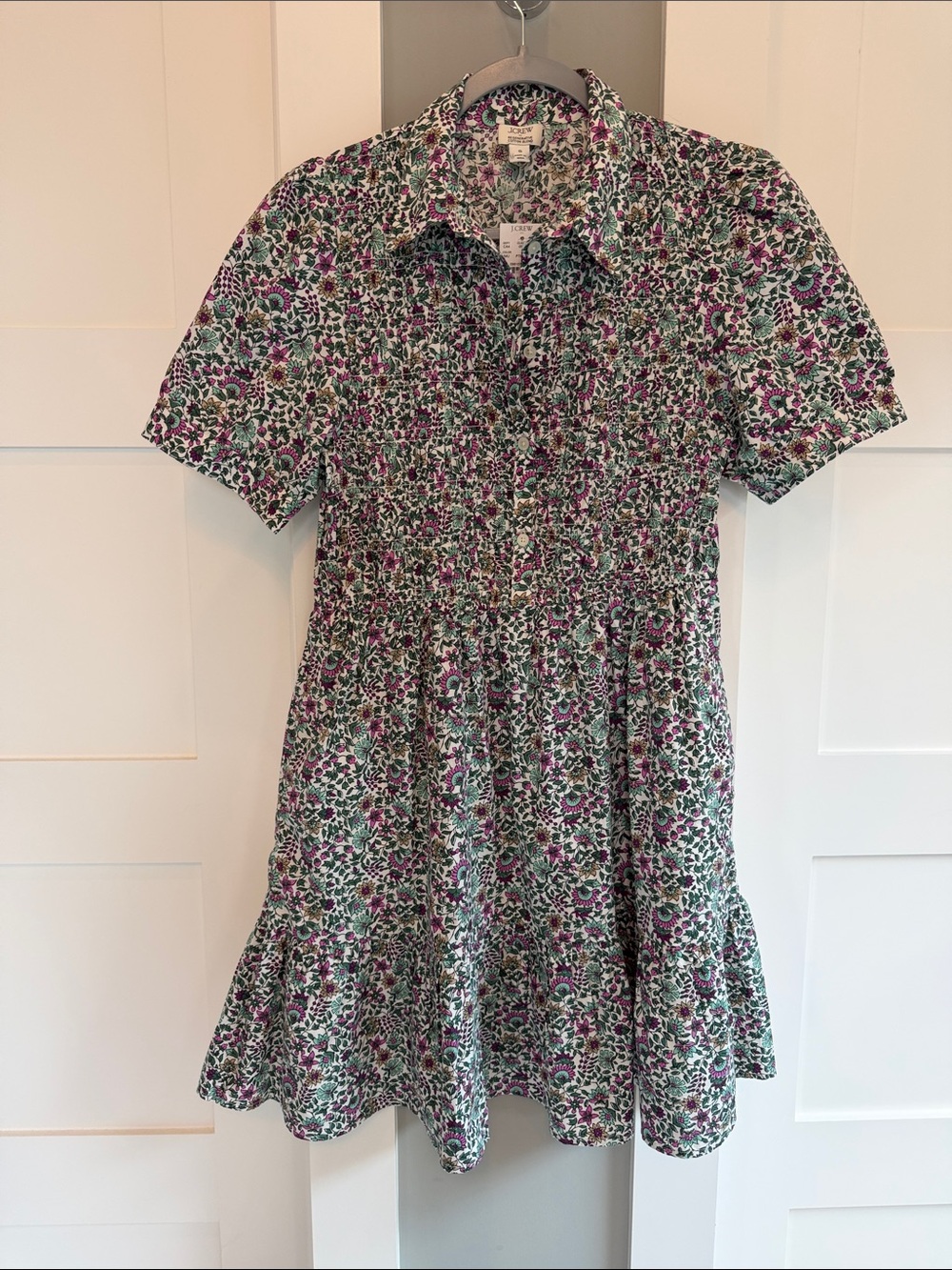 J. Crew Green & Pink Floral Button-Front Mini Dress